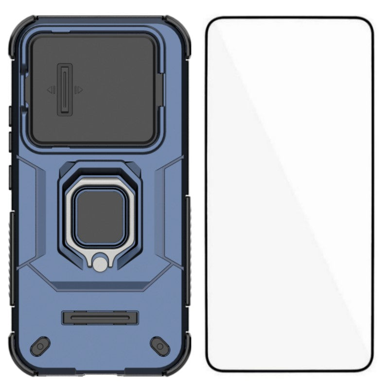 WANLONFENG for Xiaomi 17T ZDX Series Case PC TPU Kickstand Phone Back Case with Lens Cover + Tempered Glass