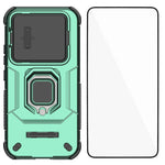 WANLONFENG for Xiaomi 17T ZDX Series Case PC TPU Kickstand Phone Back Case with Lens Cover + Tempered Glass