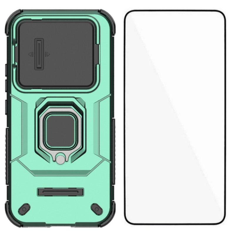 WANLONFENG for Xiaomi 17T ZDX Series Case PC TPU Kickstand Phone Back Case with Lens Cover + Tempered Glass