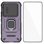 WANLONFENG for Xiaomi 17T ZDX Series Case PC TPU Kickstand Phone Back Case with Lens Cover + Tempered Glass