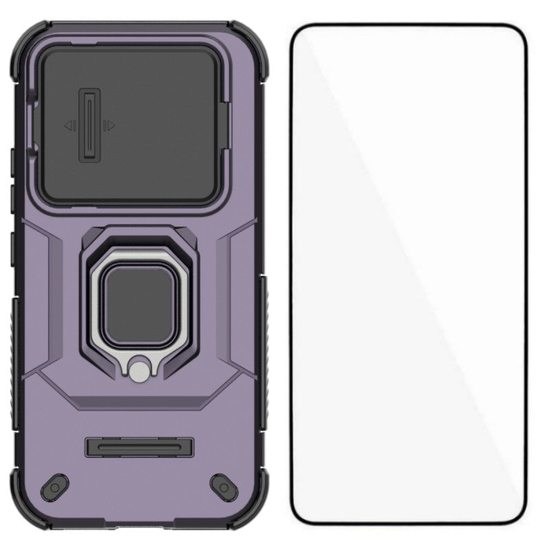 WANLONFENG for Xiaomi 17T ZDX Series Case PC TPU Kickstand Phone Back Case with Lens Cover + Tempered Glass