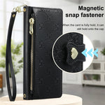 Til iPhone 17 Lædercover Hjertepræg Lynlåslomme Pung Telefoncover med Korte og Lange Remme