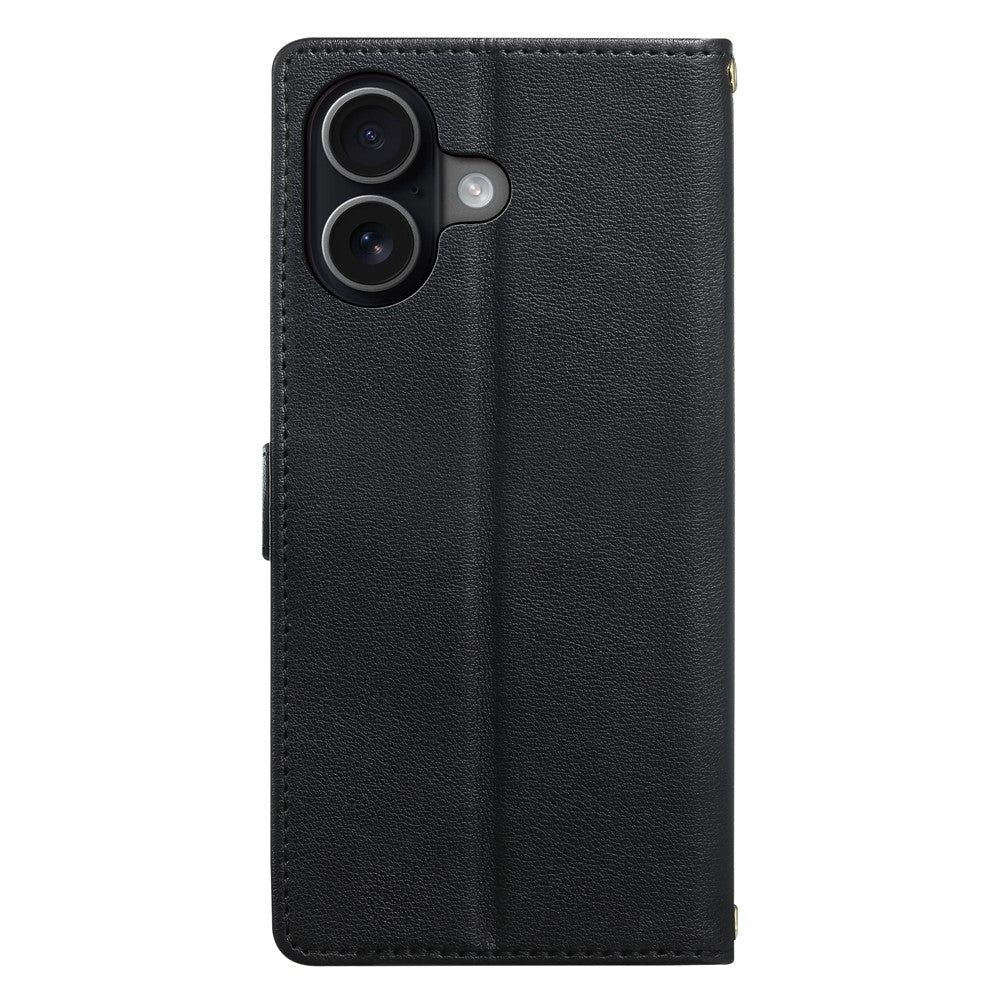 Til iPhone 17 Lædercover Hjertepræg Lynlåslomme Pung Telefoncover med Korte og Lange Remme