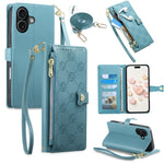 Til iPhone 17 Lædercover Hjertepræg Lynlåslomme Pung Telefoncover med Korte og Lange Remme