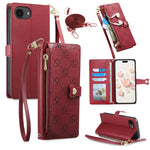 For iPhone 17e  /  16e Leather Case Hearts Imprint Zipper Pocket Wallet Phone Cover with Short and Long Straps