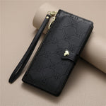 For iPhone 16 Leather Case Hearts Imprint Zipper Pocket Wallet Phone Cover with Short and Long Straps