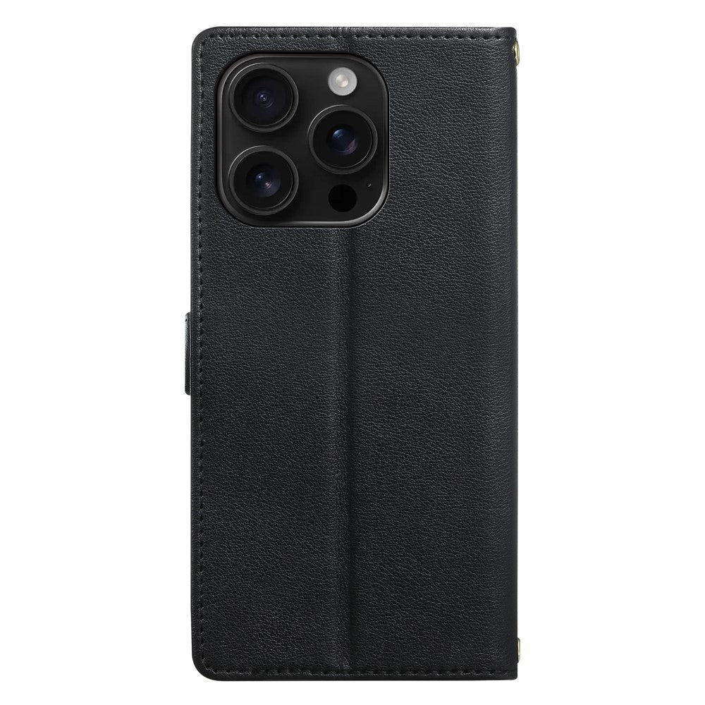 For iPhone 16 Pro Max Leather Case Hearts Imprint Zipper Pocket Wallet Phone Cover with Short and Long Straps