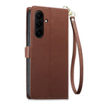 For Samsung Galaxy S26 FE Leather Case Hearts Imprint Zipper Pocket Wallet Phone Cover with Short and Long Straps