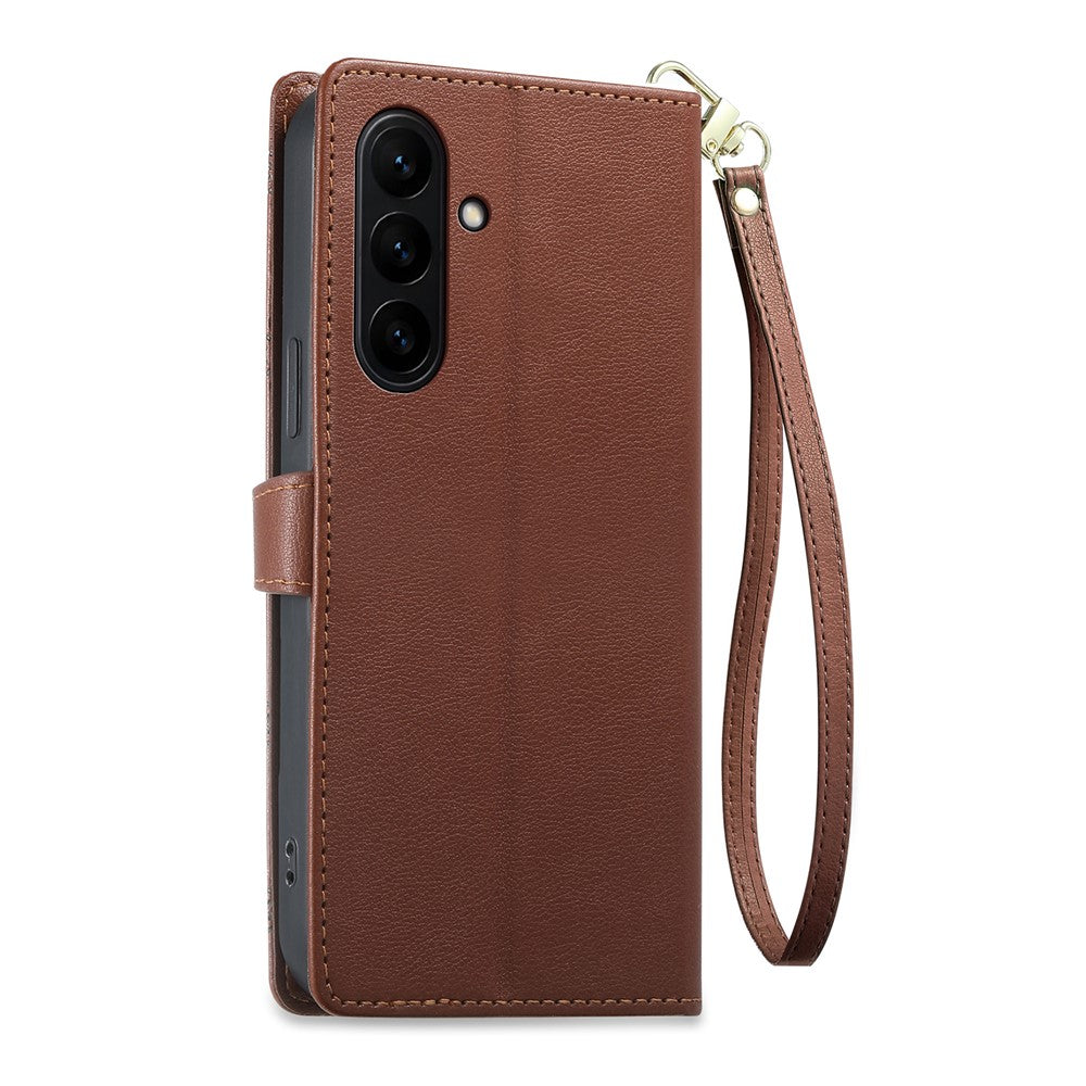 For Samsung Galaxy S26 FE Leather Case Hearts Imprint Zipper Pocket Wallet Phone Cover with Short and Long Straps