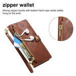For Samsung Galaxy S26 FE Leather Case Hearts Imprint Zipper Pocket Wallet Phone Cover with Short and Long Straps
