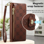 For Samsung Galaxy S26 FE Leather Case Hearts Imprint Zipper Pocket Wallet Phone Cover with Short and Long Straps