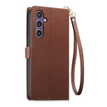 For Samsung Galaxy S24 / Galaxy S25 Leather Case Hearts Imprint Zipper Pocket Wallet Phone Cover with Short and Long Straps