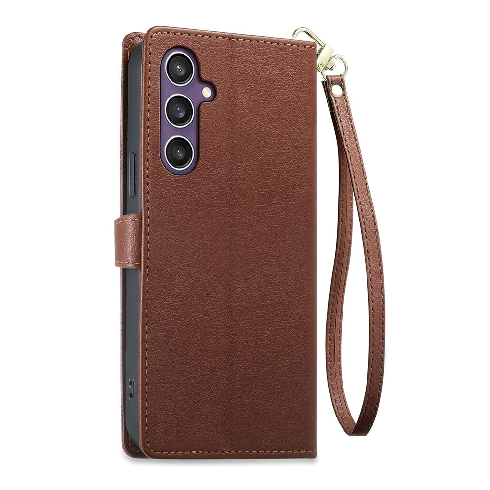 For Samsung Galaxy S24 / Galaxy S25 Leather Case Hearts Imprint Zipper Pocket Wallet Phone Cover with Short and Long Straps