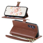 For Samsung Galaxy S24 / Galaxy S25 Leather Case Hearts Imprint Zipper Pocket Wallet Phone Cover with Short and Long Straps
