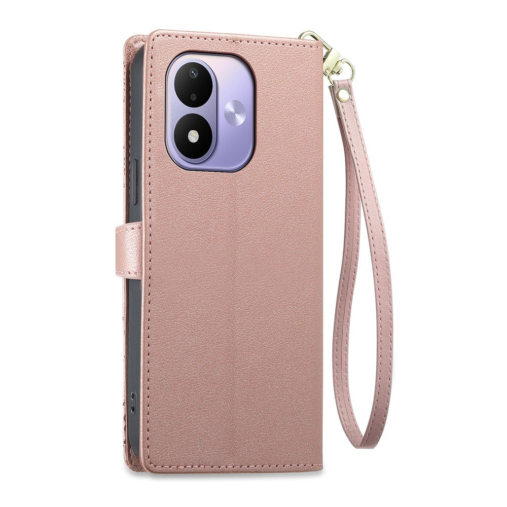 Xiaomi Redmi Note 17 4G (Global) / Note 17 5G (Global) / Note 17 (Indien/Kina) 5G Läderfodral Hjärtans Avtryck Blixtlåsficka Plånboksfodral med Korta och Långa Remmar