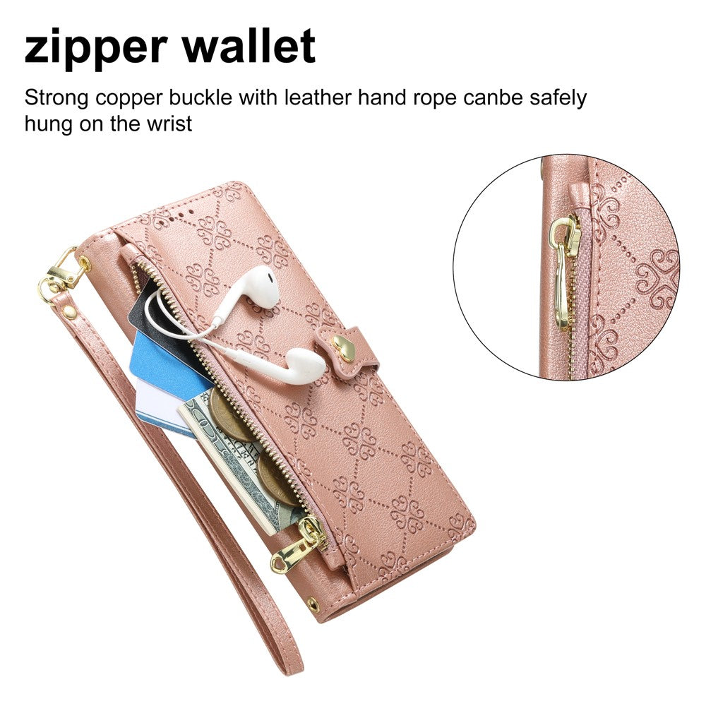 For Xiaomi Redmi Note 17 Pro Max 5G / Note 17 Pro+ 5G Leather Case Hearts Imprint Zipper Pocket Wallet Phone Cover with Short and Long Straps