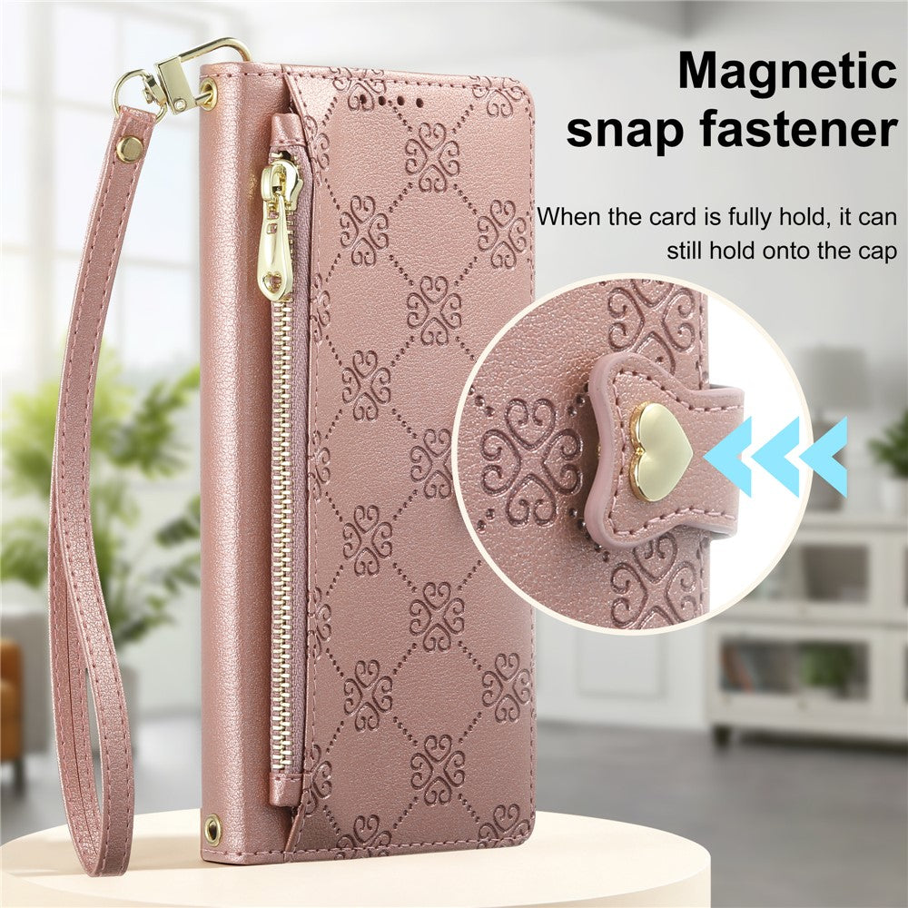 For Xiaomi Redmi Note 17 Pro Max 5G / Note 17 Pro+ 5G Leather Case Hearts Imprint Zipper Pocket Wallet Phone Cover with Short and Long Straps