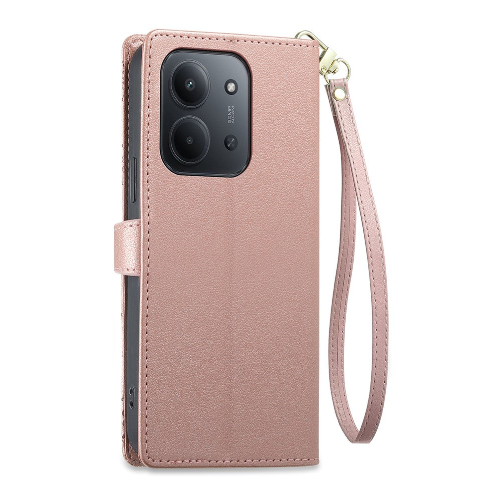 Xiaomi Redmi 15C 5G (EU) (173 mm) / Redmi 15C 4G (EU) (173 mm) Läderfodral Hjärtans Avtryck Blixtlåsficka Plånboksfodral med Korta och Långa Remmar
