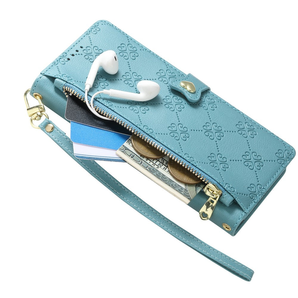 For Xiaomi 17T Leather Case Hearts Imprint Zipper Pocket Wallet Phone Cover with Short and Long Straps