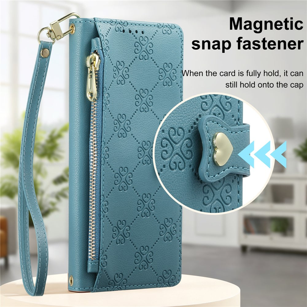 For Xiaomi 17T Leather Case Hearts Imprint Zipper Pocket Wallet Phone Cover with Short and Long Straps