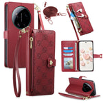 For Xiaomi 17 Ultra 5G Leather Case Hearts Imprint Zipper Pocket Wallet Phone Cover with Short and Long Straps