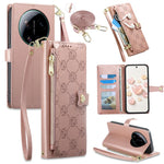 For Xiaomi 17 Ultra 5G Leather Case Hearts Imprint Zipper Pocket Wallet Phone Cover with Short and Long Straps