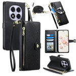 For Xiaomi Redmi Note 14 Pro 5G  /  Poco X7 5G Leather Case Hearts Imprint Zipper Pocket Wallet Phone Cover with Short and Long Straps
