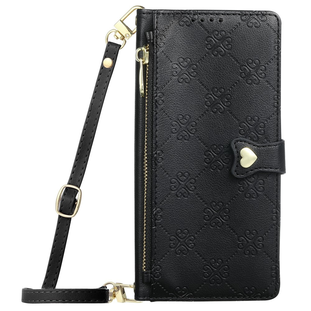 For Xiaomi Redmi Note 14 Pro 5G  /  Poco X7 5G Leather Case Hearts Imprint Zipper Pocket Wallet Phone Cover with Short and Long Straps