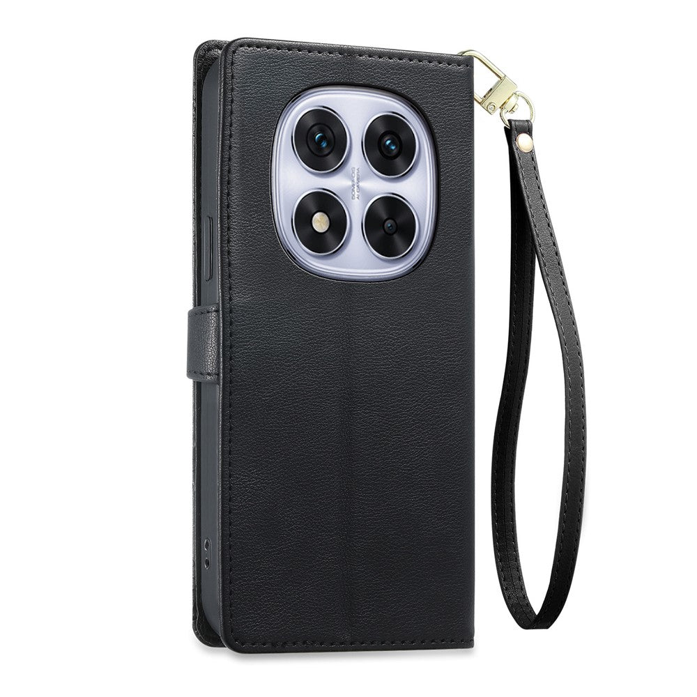 For Xiaomi Redmi Note 14 Pro 5G  /  Poco X7 5G Leather Case Hearts Imprint Zipper Pocket Wallet Phone Cover with Short and Long Straps