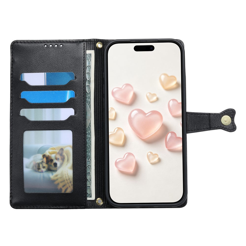 For Xiaomi Redmi Note 14 Pro 5G  /  Poco X7 5G Leather Case Hearts Imprint Zipper Pocket Wallet Phone Cover with Short and Long Straps