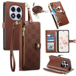 For Xiaomi Redmi Note 14 Pro 5G  /  Poco X7 5G Leather Case Hearts Imprint Zipper Pocket Wallet Phone Cover with Short and Long Straps