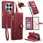 For Xiaomi Redmi Note 14 Pro 5G  /  Poco X7 5G Leather Case Hearts Imprint Zipper Pocket Wallet Phone Cover with Short and Long Straps