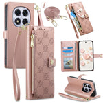 For Xiaomi Redmi Note 14 Pro 5G  /  Poco X7 5G Leather Case Hearts Imprint Zipper Pocket Wallet Phone Cover with Short and Long Straps