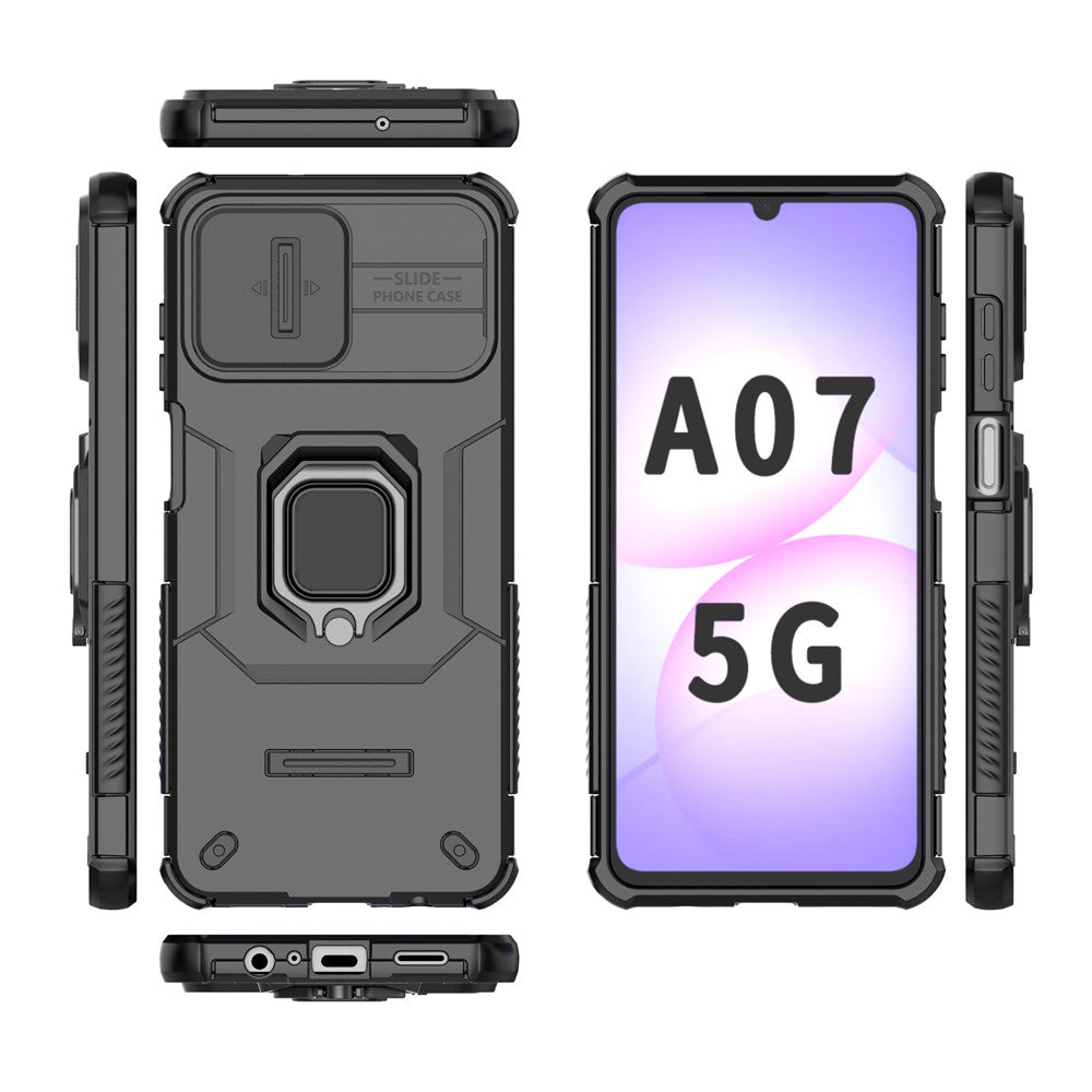 Samsung Galaxy A07 4G / A07s 4G / A07 5G / A08 4G / A08 5G-etui i PC + TPU med stativ, mobilbeskyttelse og linsebeskyttelse