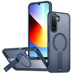 For Xiaomi Redmi A7 Pro 4G (171.56mm)  /  Redmi A7 Pro 5G  /  Poco C85x 5G  /  Poco C81 4G  /  Poco C81 Pro 4G Magnetic Case Kickstand Grid Texture TPU PC Phone Back Cover