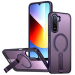 For Xiaomi Redmi A7 Pro 4G (171.56mm)  /  Redmi A7 Pro 5G  /  Poco C85x 5G  /  Poco C81 4G  /  Poco C81 Pro 4G Magnetic Case Kickstand Grid Texture TPU PC Phone Back Cover