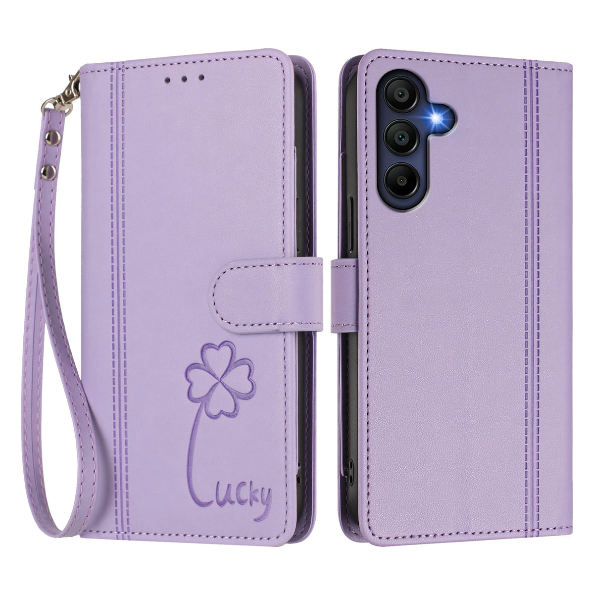 Samsung Galaxy A16 4G / Galaxy A16 5G Plånboksfodral 9 Kortfack Lucky Clover Imprint Lädermobilfodral med Handledsrem