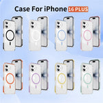 For iPhone 16 Plus Magnetic Case TPU + Acrylic Airbag Shockproof Anti-Slip Color Strip Phone Cover