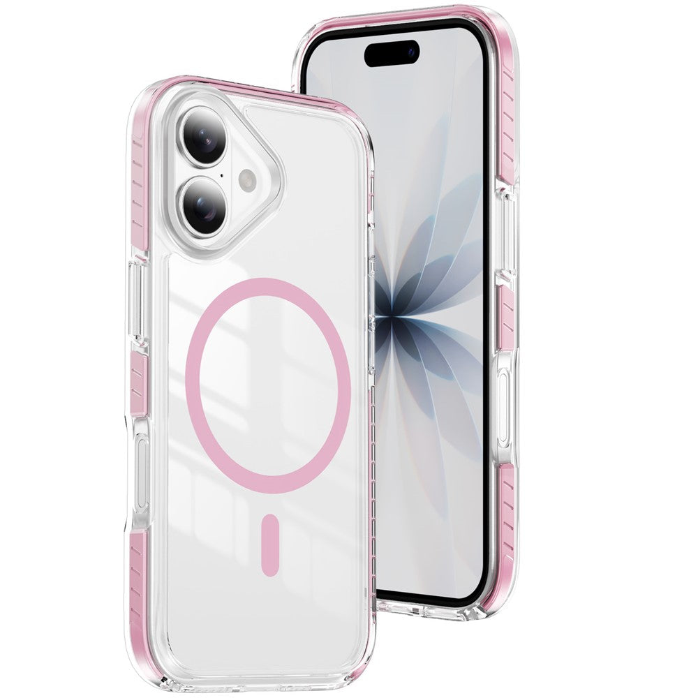 For iPhone 16 Plus Magnetic Case TPU + Acrylic Airbag Shockproof Anti-Slip Color Strip Phone Cover