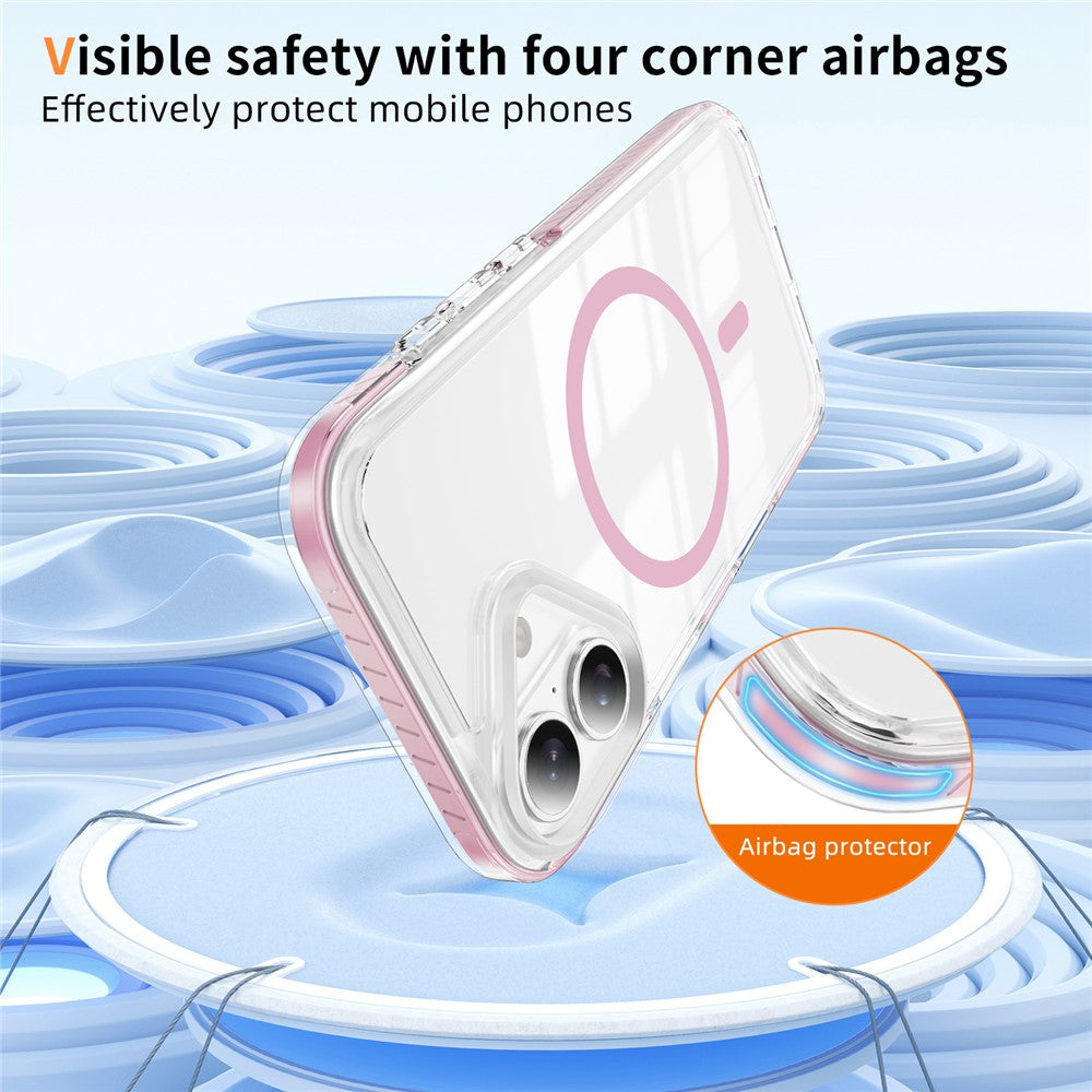 For iPhone 16 Plus Magnetic Case TPU + Acrylic Airbag Shockproof Anti-Slip Color Strip Phone Cover