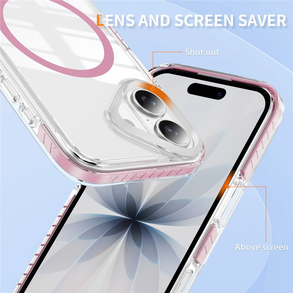 For iPhone 16 Plus Magnetic Case TPU + Acrylic Airbag Shockproof Anti-Slip Color Strip Phone Cover