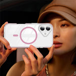 For iPhone 16 Plus Magnetic Case TPU + Acrylic Airbag Shockproof Anti-Slip Color Strip Phone Cover