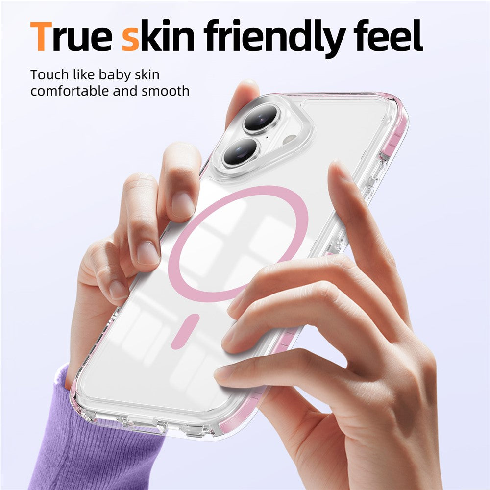 For iPhone 16 Plus Magnetic Case TPU + Acrylic Airbag Shockproof Anti-Slip Color Strip Phone Cover