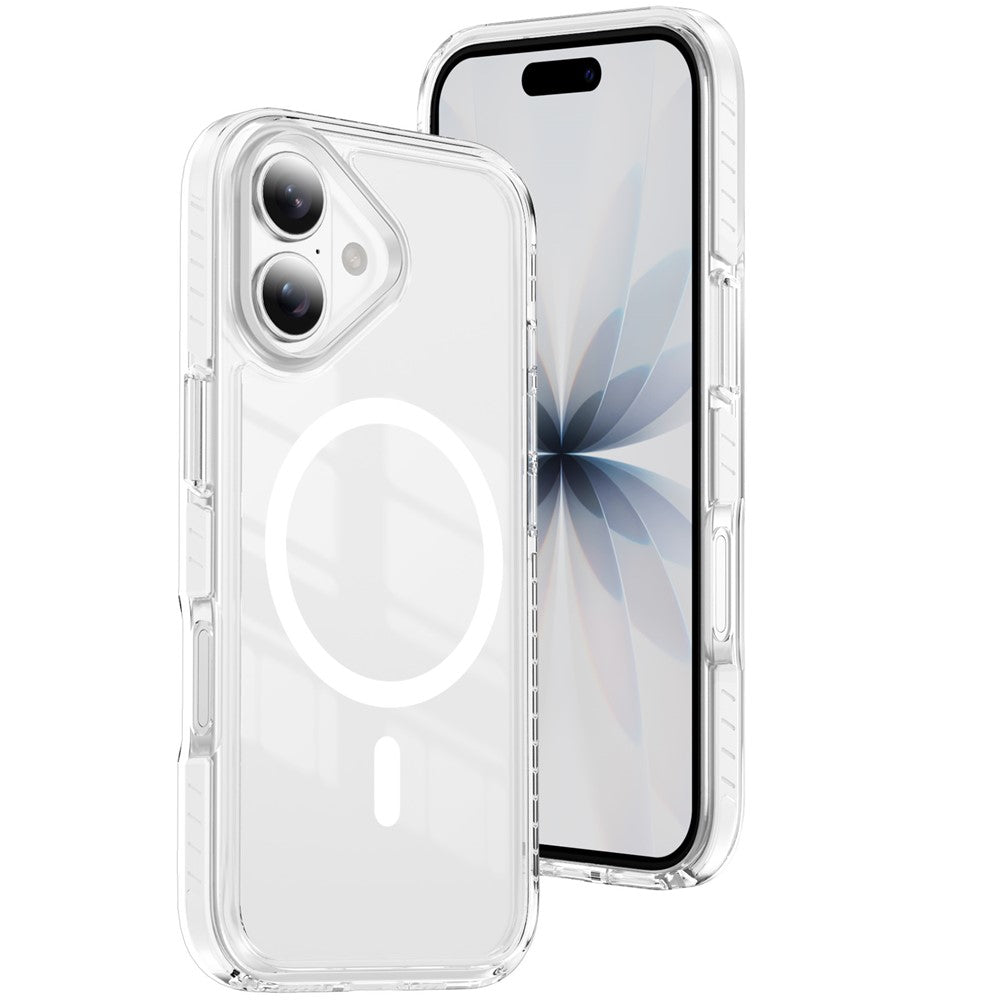 For iPhone 16 Plus Magnetic Case TPU + Acrylic Airbag Shockproof Anti-Slip Color Strip Phone Cover