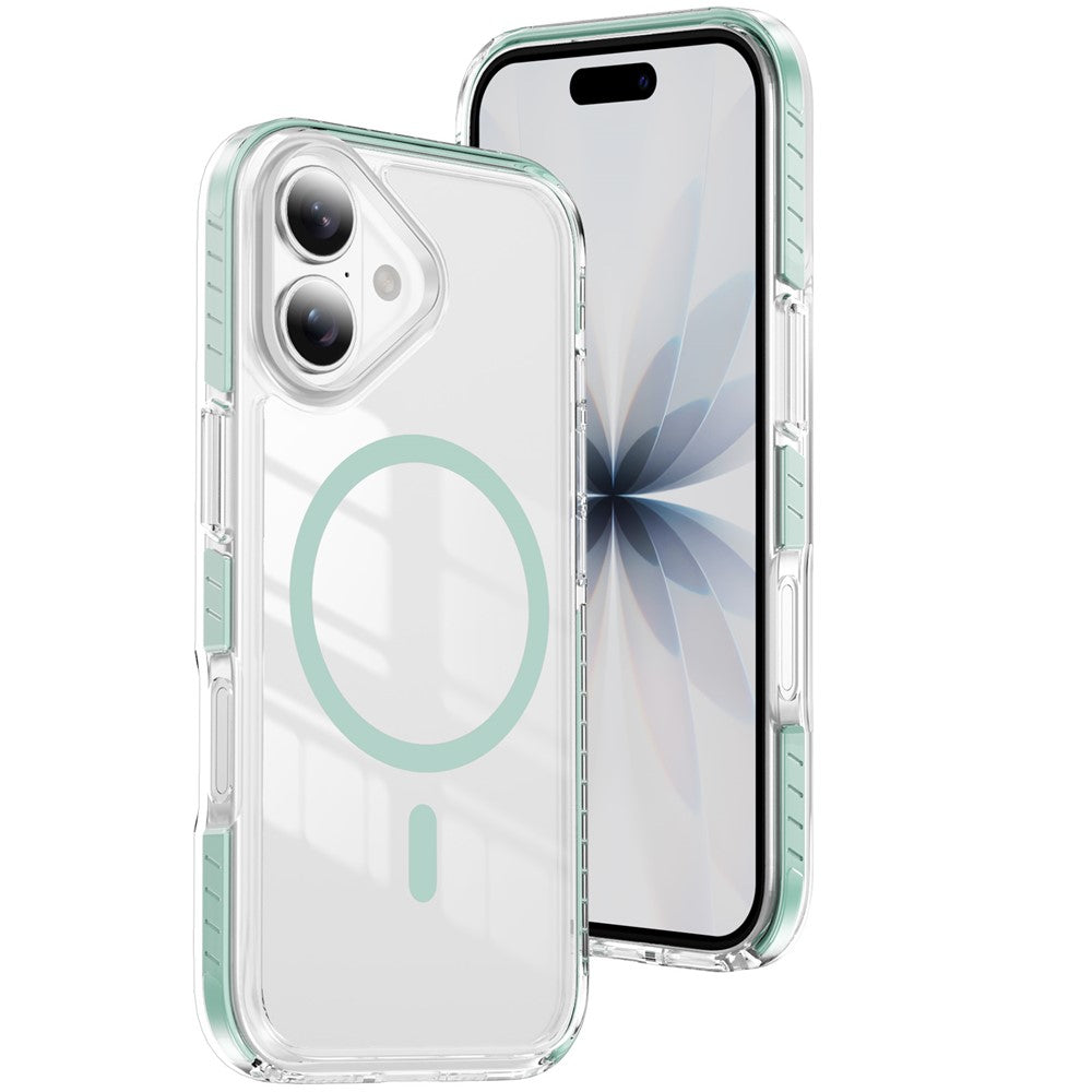 For iPhone 16 Plus Magnetic Case TPU + Acrylic Airbag Shockproof Anti-Slip Color Strip Phone Cover