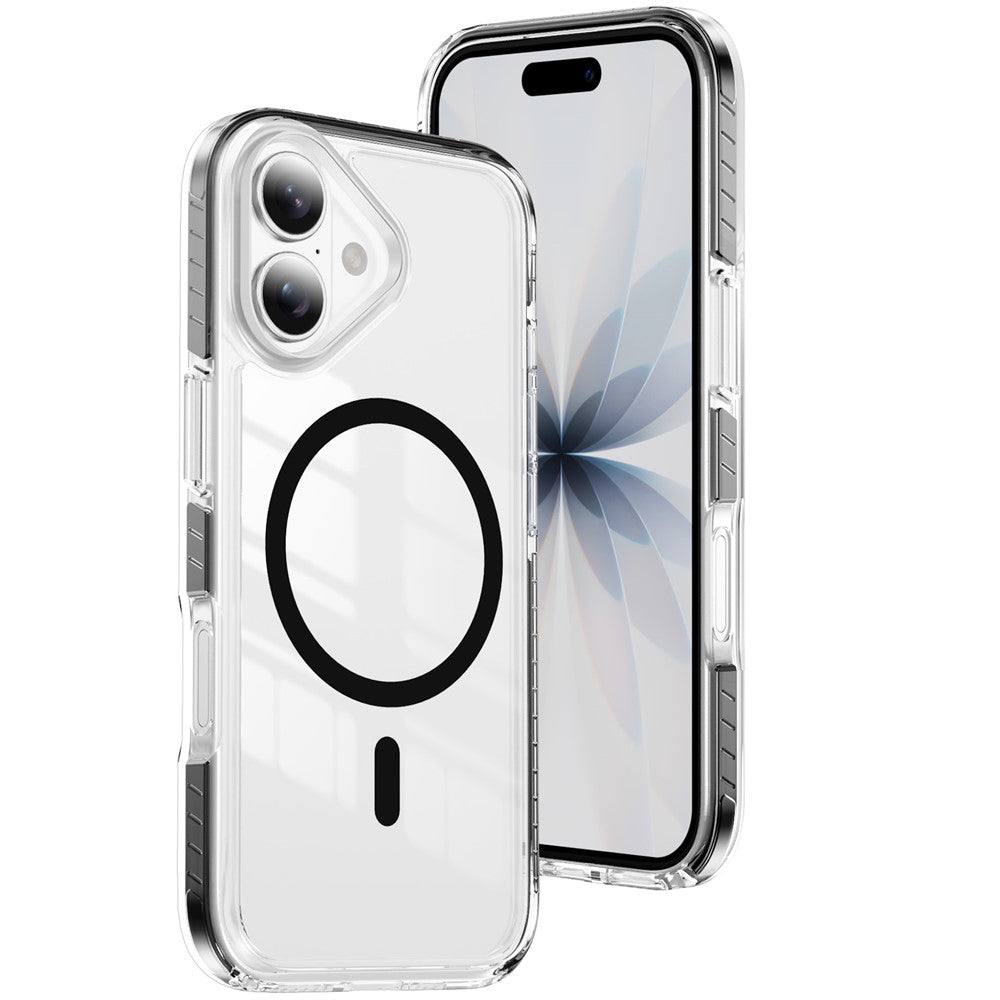 For iPhone 16 Plus Magnetic Case TPU + Acrylic Airbag Shockproof Anti-Slip Color Strip Phone Cover
