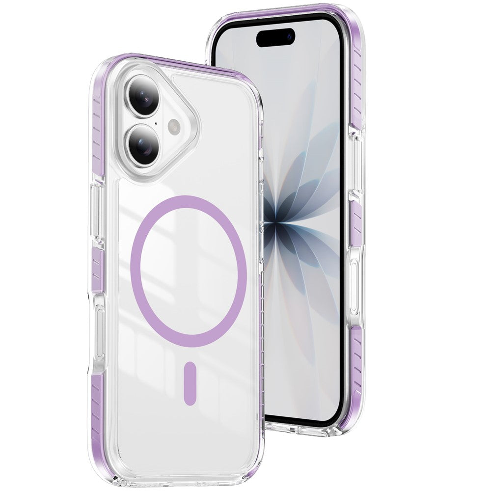 For iPhone 16 Plus Magnetic Case TPU + Acrylic Airbag Shockproof Anti-Slip Color Strip Phone Cover