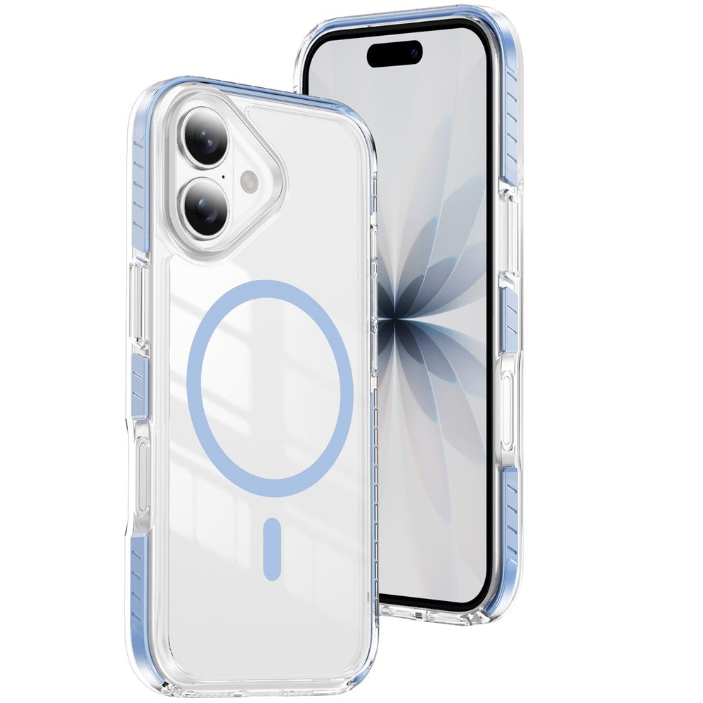 For iPhone 16 Plus Magnetic Case TPU + Acrylic Airbag Shockproof Anti-Slip Color Strip Phone Cover