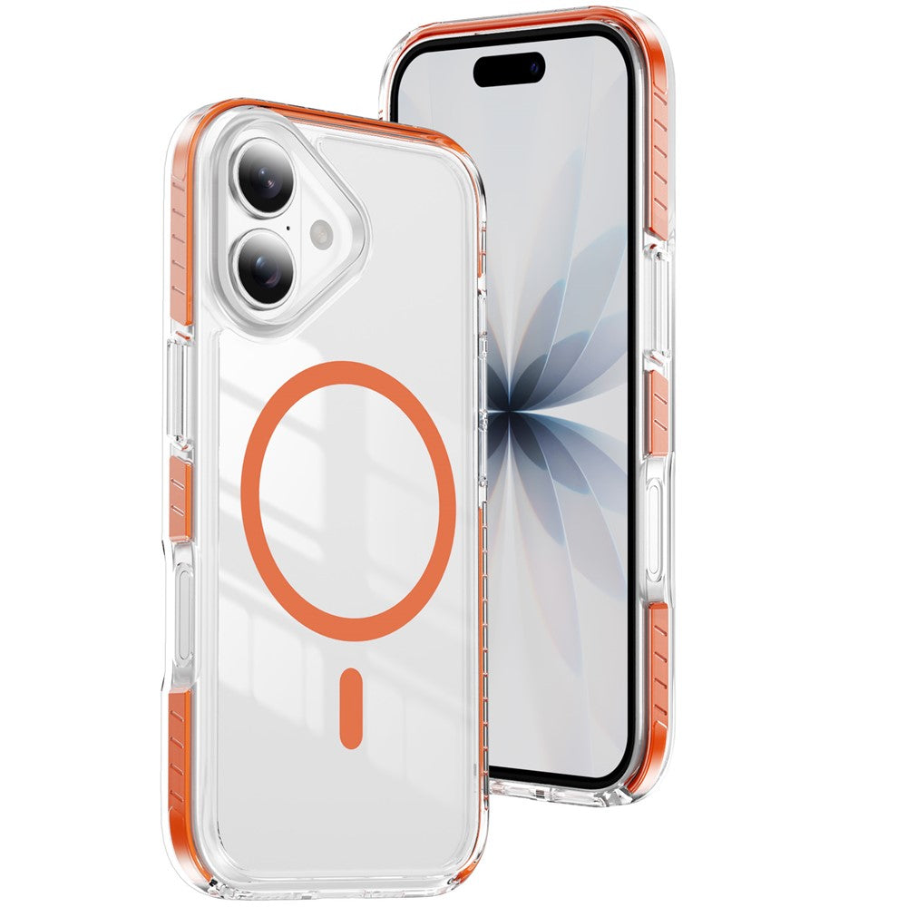 For iPhone 16 Plus Magnetic Case TPU + Acrylic Airbag Shockproof Anti-Slip Color Strip Phone Cover