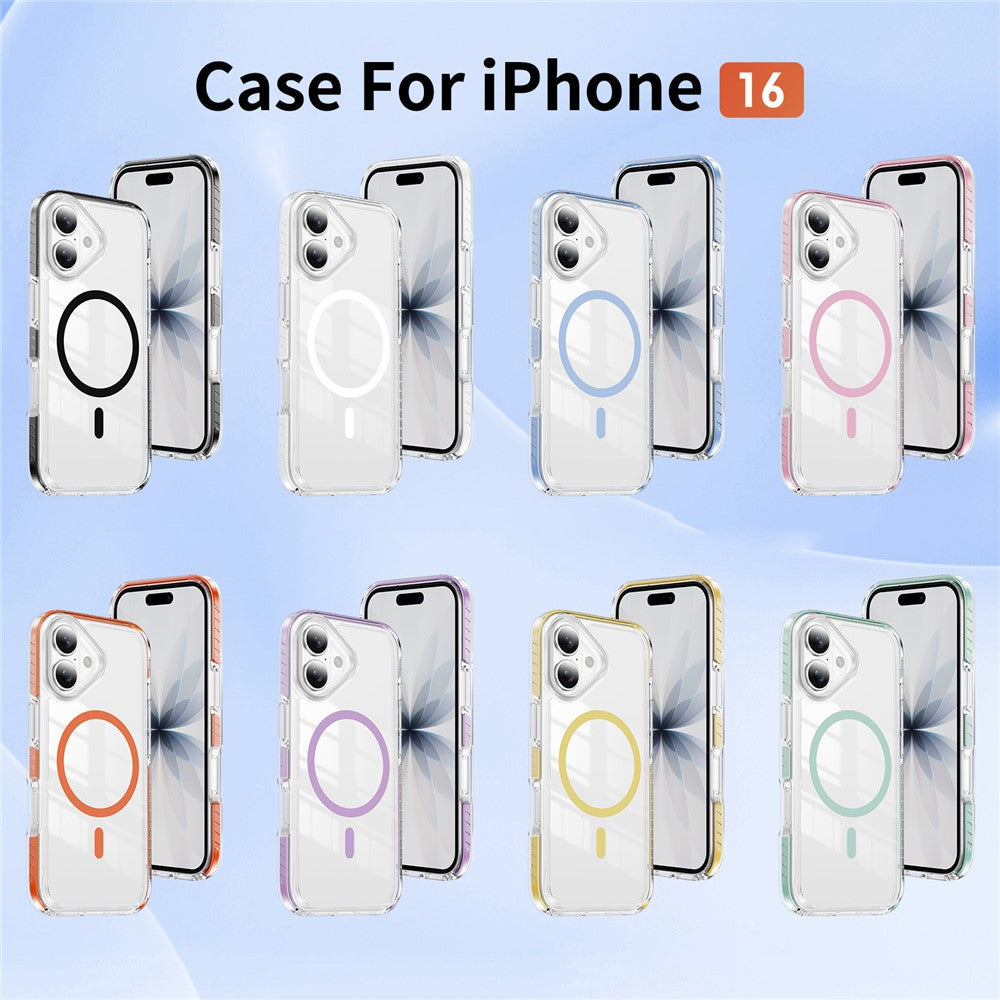 For iPhone 16 Magnetic Case TPU + Acrylic Airbag Shockproof Anti-Slip Color Strip Phone Cover